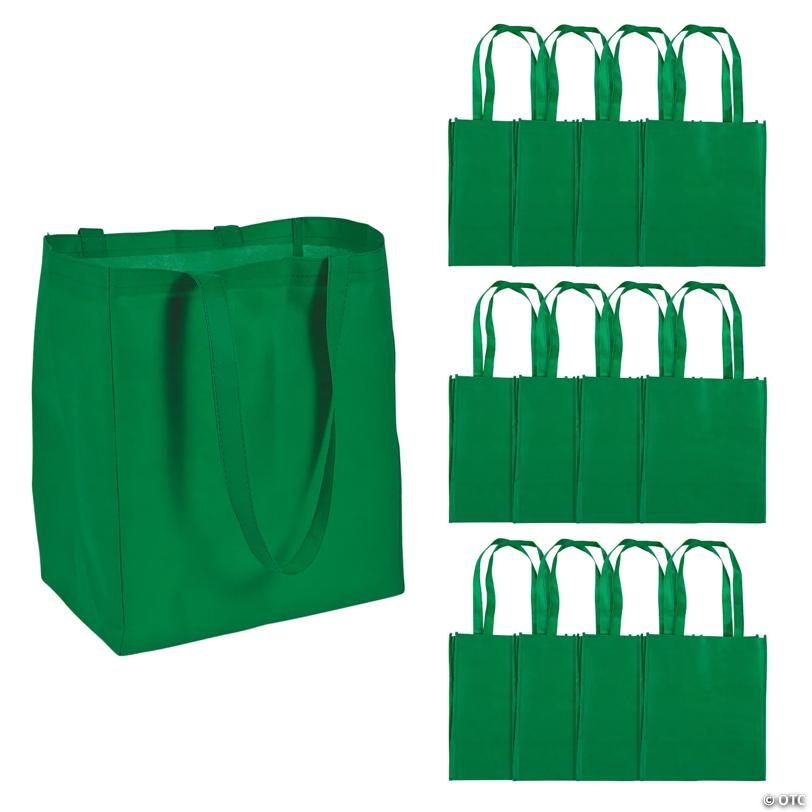 12" x 14" Large Green Shopper Nonwoven Tote Bags - 12 Pc.