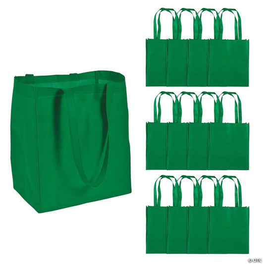 12" x 14" Large Green Shopper Nonwoven Tote Bags - 12 Pc.