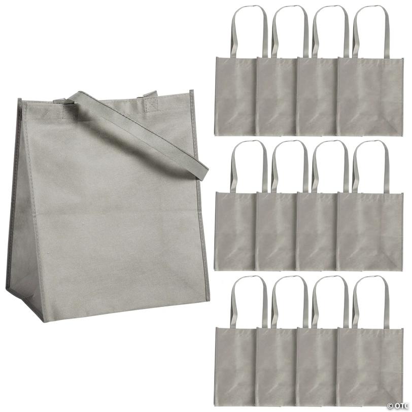 12" x 14" Large Grey Shopper Nonwoven Tote Bags - 12 Pc.