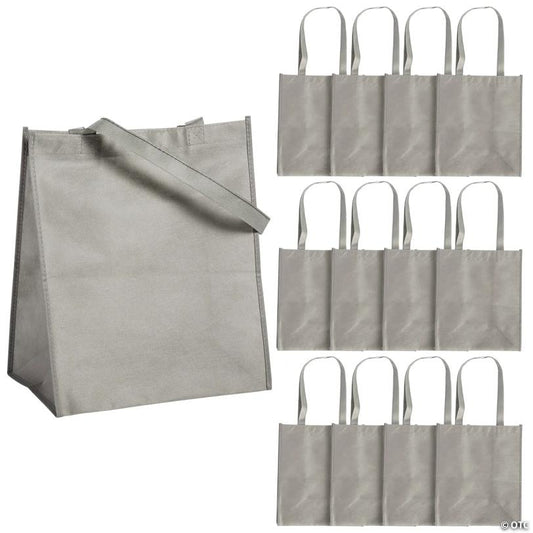 12" x 14" Large Grey Shopper Nonwoven Tote Bags - 12 Pc.