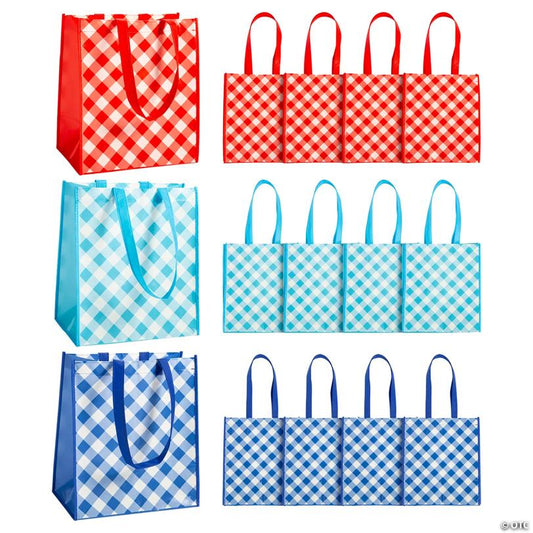 12" x 14" Large Laminated Nonwoven Gingham Shopper Tote Bags - 12 Pc.