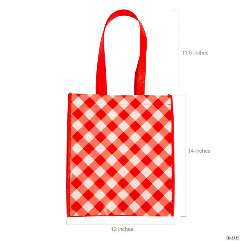 12" x 14" Large Laminated Nonwoven Gingham Shopper Tote Bags - 12 Pc.