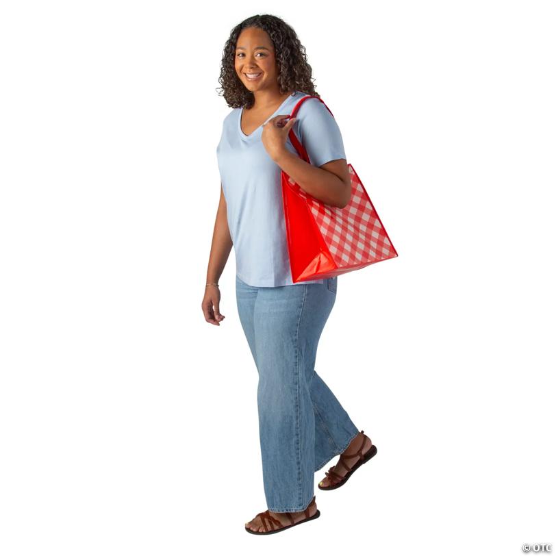 12" x 14" Large Laminated Nonwoven Gingham Shopper Tote Bags - 12 Pc.