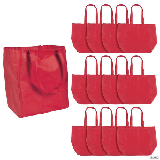 12" x 14" Large Red Shopper Nonwoven Tote Bags - 12 Pc.