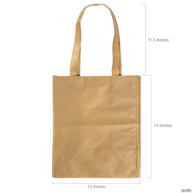 12" x 14" Large Tan Shopper Nonwoven Tote Bags - 12 Pc.