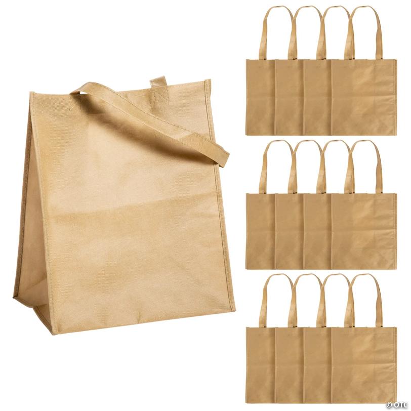 12" x 14" Large Tan Shopper Nonwoven Tote Bags - 12 Pc.