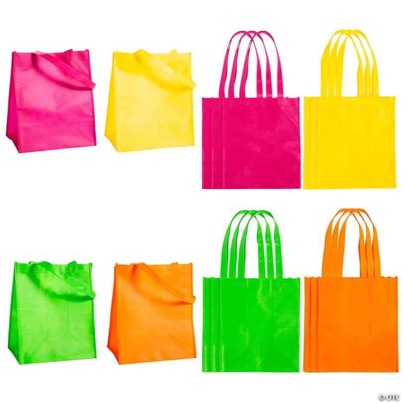 12" x 14" Medium Neon Shopper Nonwoven Tote Bag Assortment - 12 Pc.