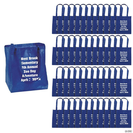 12" x 14" Personalized Bulk 48 Pc. Large Blue Shopper Nonwoven Tote Bags