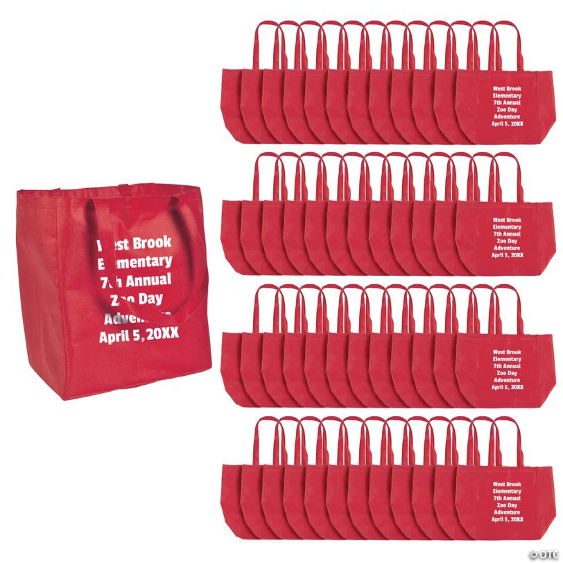 12" x 14" Personalized Bulk 48 Pc. Large Red Shopper Nonwoven Tote Bags