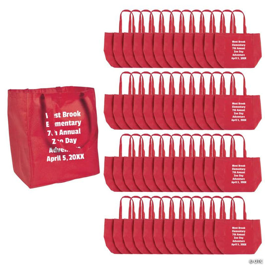 12" x 14" Personalized Bulk 48 Pc. Large Red Shopper Nonwoven Tote Bags