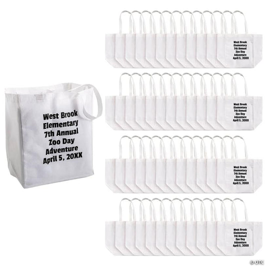 12" x 14" Personalized Bulk 48 Pc. Large White Shopper Nonwoven Tote Bags