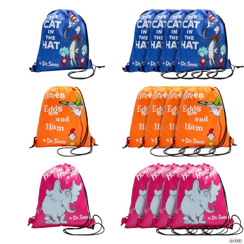 12" x 15" Medium Dr. Seuss™ Book Covers Nonwoven Drawstring Bags - 12 Pc.