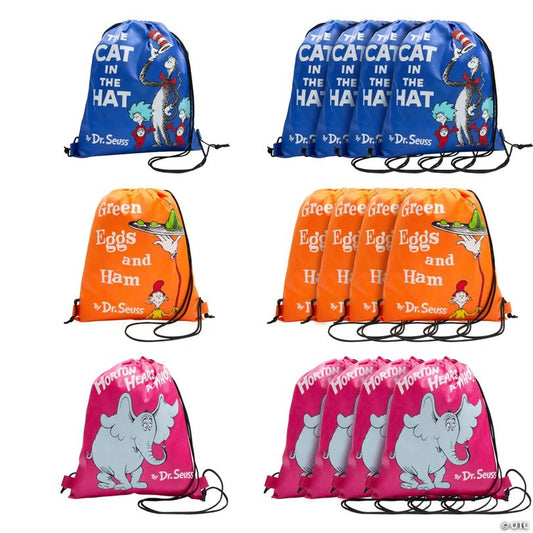 12" x 15" Medium Dr. Seuss™ Book Covers Nonwoven Drawstring Bags - 12 Pc.
