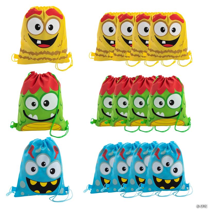 12" x 15" Medium Nonwoven Silly Monster Drawstring Bags - 12 Pc.