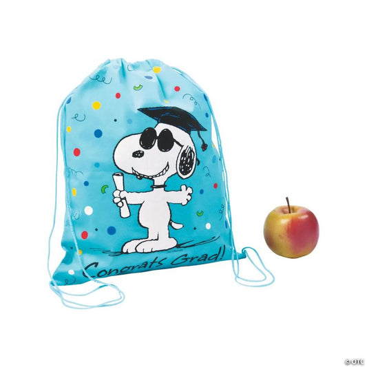 12" x 15" Medium Peanuts® Graduation Snoopy Nonwoven Drawstring Bags | USA Decoration®