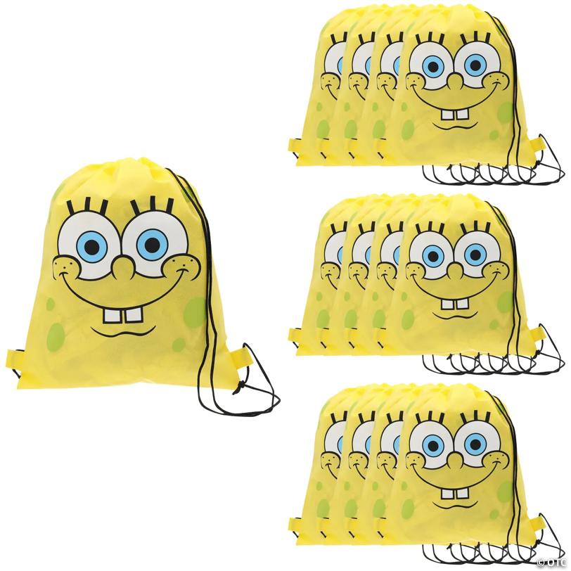 12" x 15" Medium SpongeBob SquarePants™ Nonwoven Drawstring Bags – 12 Pc.