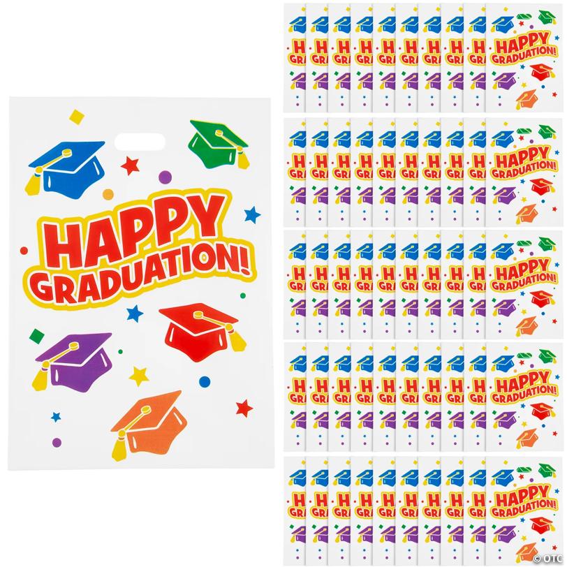 12" x 17" Bulk 50 Pc. Large Elementary Graduation Plastic Goody Bags | USA Decoration®