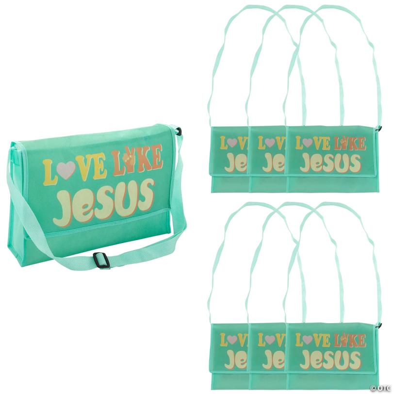 12" x 8" Large Religious Love Like Jesus Messenger Tote Bags - 6 Pc.