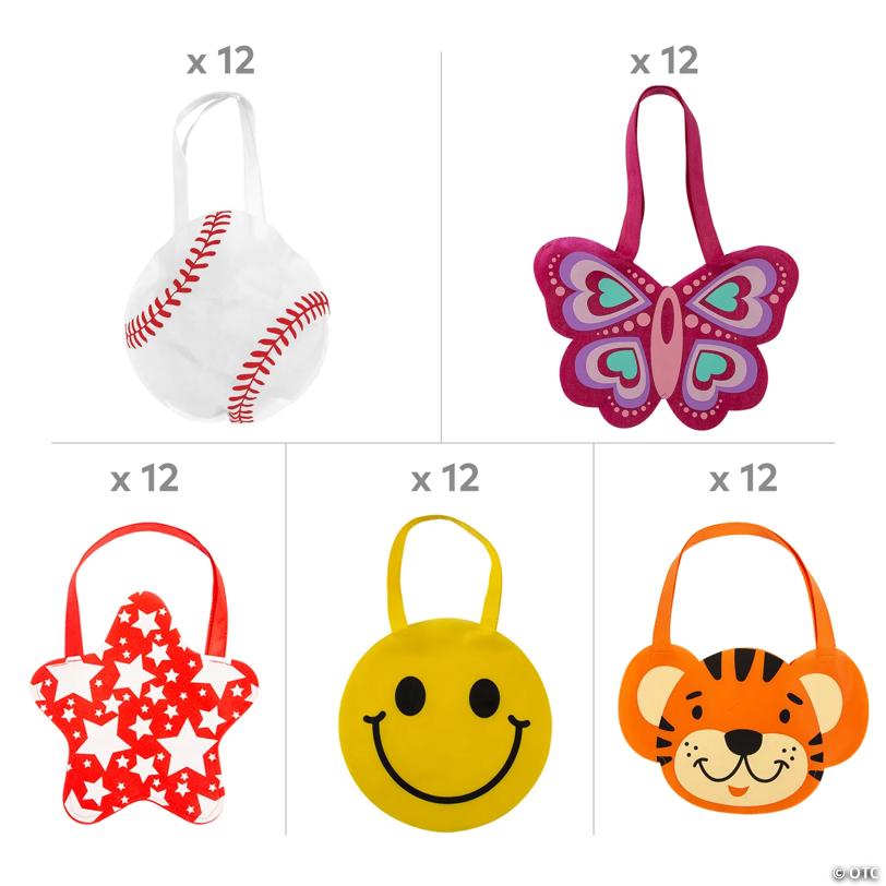 12" x 8" - 12" Bulk 60 Pc. Medium Shaped Nonwoven Tote Bag Assortment
