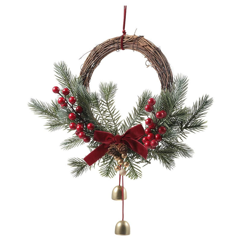13.78" Farmhouse Fir Christmas Wreath displayed on a front door
