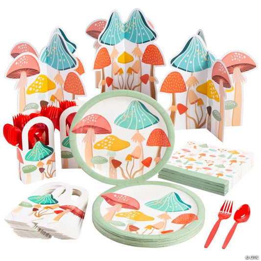 132 Pc. Mushroom Party Disposable Tableware Kit for 24 Guests | USA Decoration®