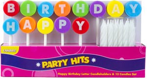 Happy Birthday Letter Candleholder Sets 2.5", 1 Set or 6 Sets