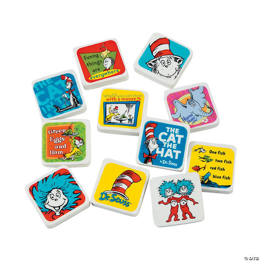 1 1/4" x 1 1/4" Bulk 60 Pc. Dr. Seuss™ Character Rubber Erasers