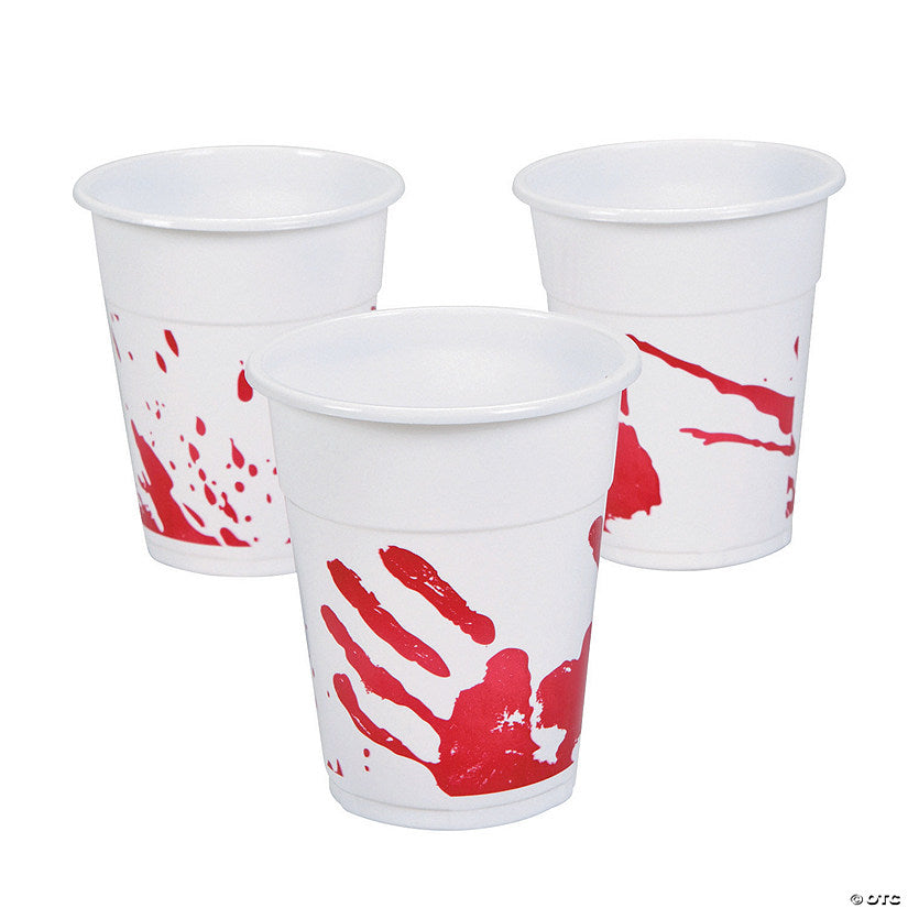 16 oz. Bulk 50 Ct. Bloody Handprint Halloween Disposable Plastic Tumblers | USA Decoration®