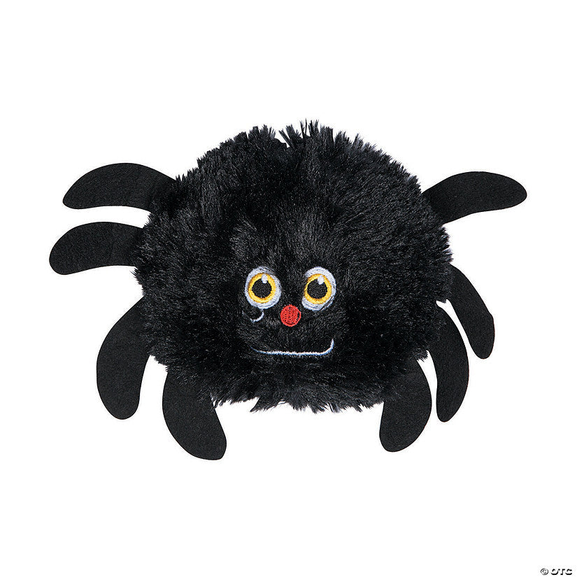 Per Dozen: 4" Halloween Fuzzy Black Stuffed Happy Spiders - 12 Pc. | USA Decoration®