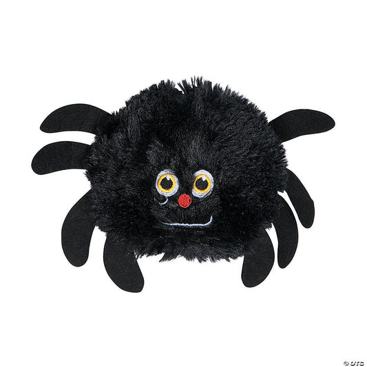Per Dozen: 4" Halloween Fuzzy Black Stuffed Happy Spiders - 12 Pc. | USA Decoration®