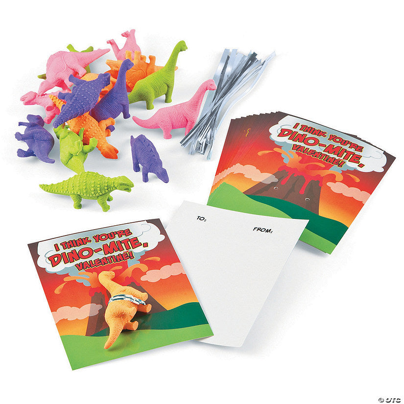 Dinosaur Eraser Valentine Exchanges with Card for 24
