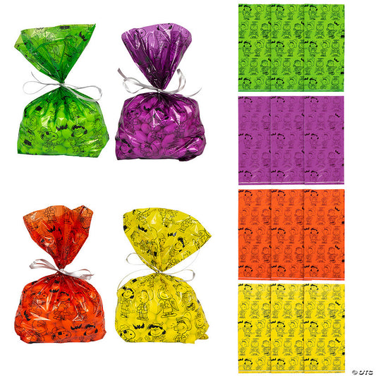 5" x 2 1/2" x 11 1/2" Small Peanuts® Halloween Cellophane Treat Bags - 12 Pc. | USA Decoration®