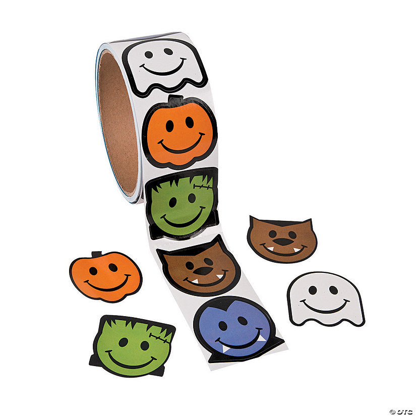 1 Roll(s): 1 1/2" Halloween Classic Monster Face Paper Sticker Roll - 100 Pc. | USA Decoration®