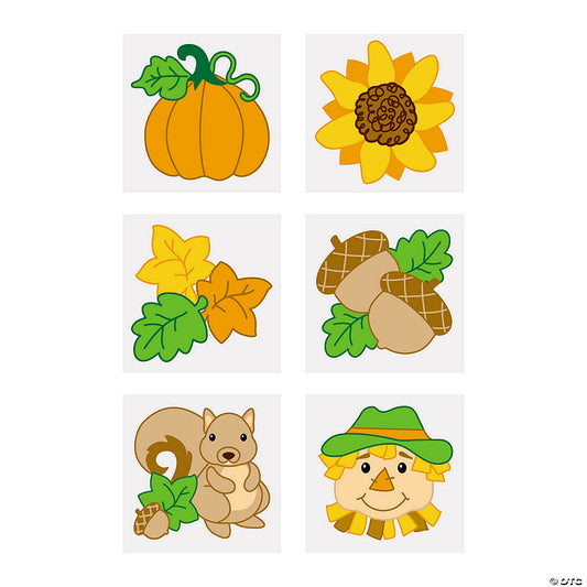72 Piece(s): 1 1/2" Bulk 72 Pc. Fall Plants & Characters Paper Temporary Tattoos | USA Decoration®