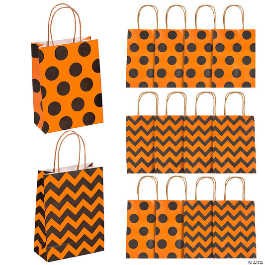 6 1/2" x 4" Medium Halloween Pattern Kraft Paper Gift Bags - 12 Pc. halloween