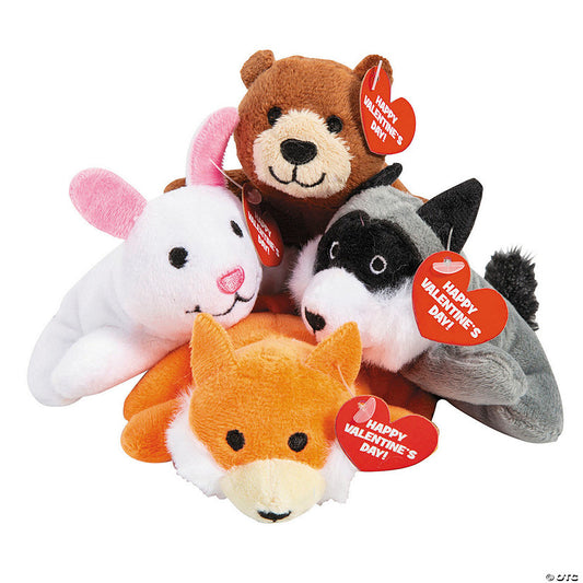 Bulk Mini Stuffed Animal Assortment Valentine Exchanges with Card for 48