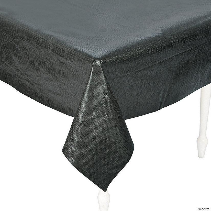 54" x 108" Black Rectangle Vinyl Tablecloth with Flannel Back | USA Decoration®