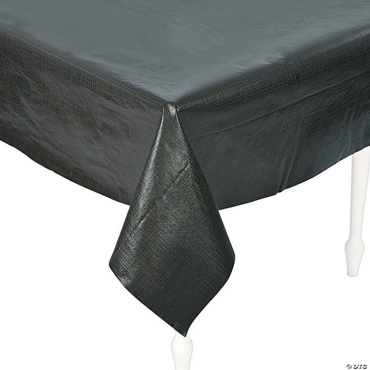 54" x 108" Black Rectangle Vinyl Tablecloth with Flannel Back | USA Decoration®