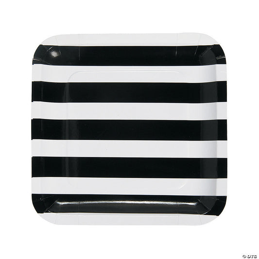 25 Piece(s): Black & White Striped Square Paper Dinner Plates - 25 Ct. | USA Decoration®