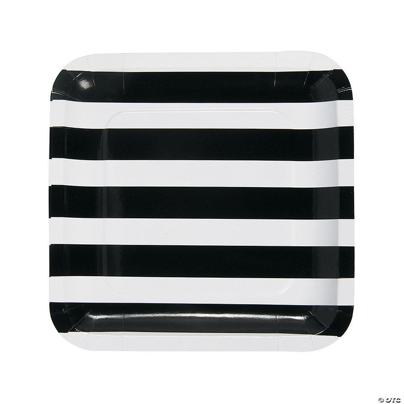 Black White Striped Square Paper Dinner Plates - 25 Ct. | USA Decoration®