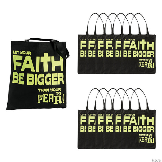 15" x 17" Large Nonwoven Glow-in-the-Dark Faith Over Fear Tote Bags - 12 Pc. halloween