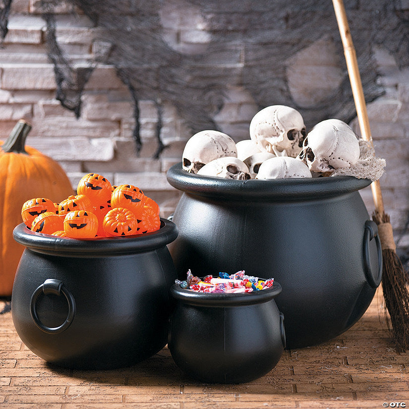 8"-16" Black Cauldrons Plastic Halloween Decorations - 3 Pc. | USA Decoration®