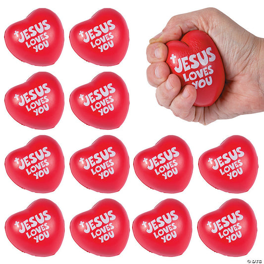 2 1/2" Valentine's Day Jesus Loves You Heart Stress Toys - 12 Pc. | USA Decoration®
