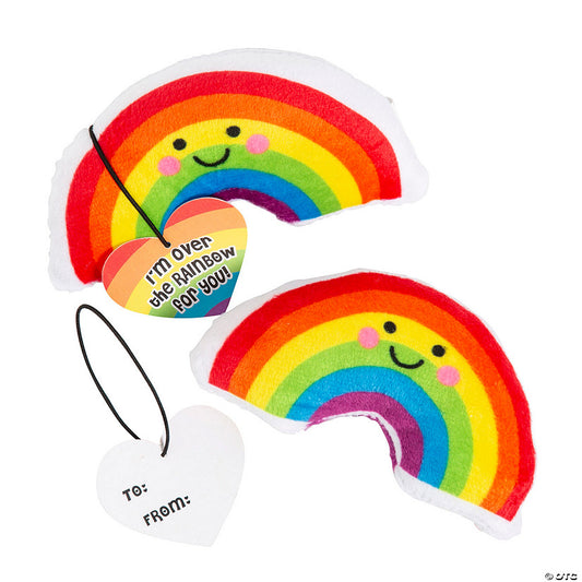Mini Plush Rainbow Valentine Exchanges with Card for 12 | USA Decoration®