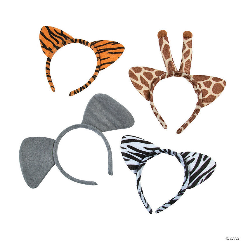 4 3/4" Plush Zoo Animal Ear Wild Patterns Headbands - 12 Pc. | USA Decoration®