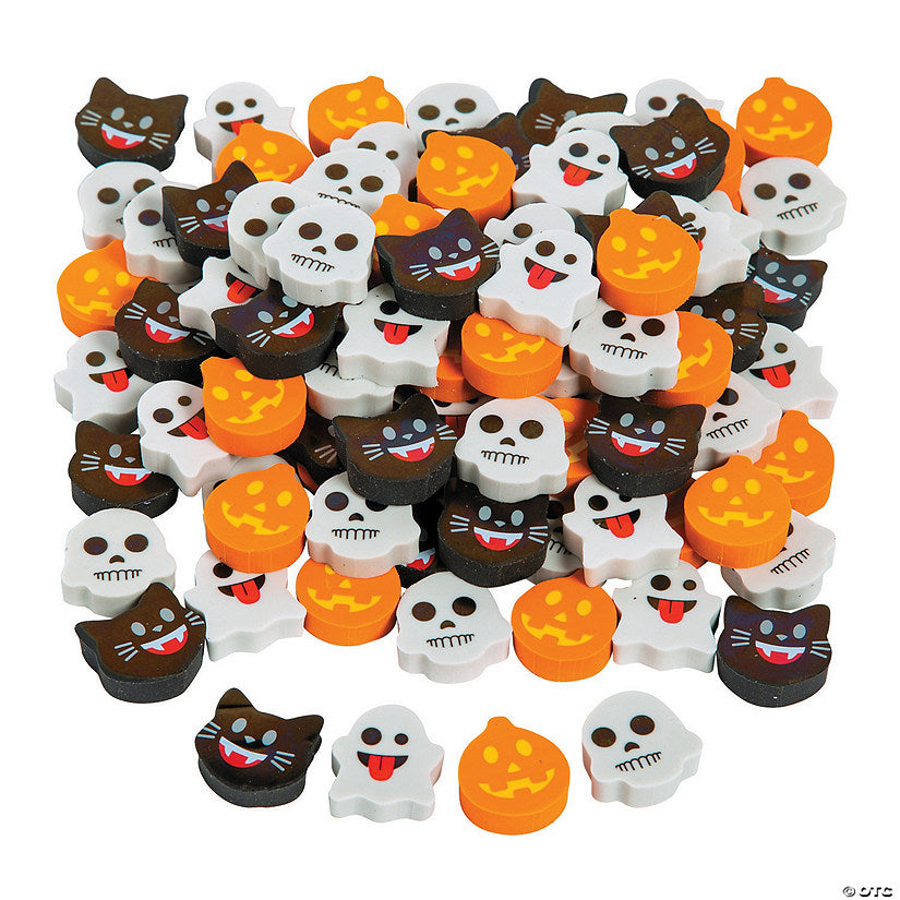 144 Piece(s): 3/4" Bulk 144 Pc. Mini Halloween Face Emoji Eraser Assortment | USA Decoration®