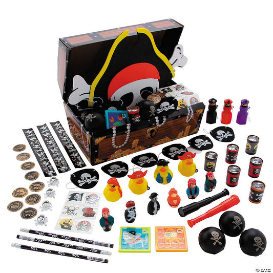 101 Piece(s): 12" x 7 1/4" x 6" Bulk 100 Pc. Pirate Treasure Chest Toy Assortment | USA Decoration®