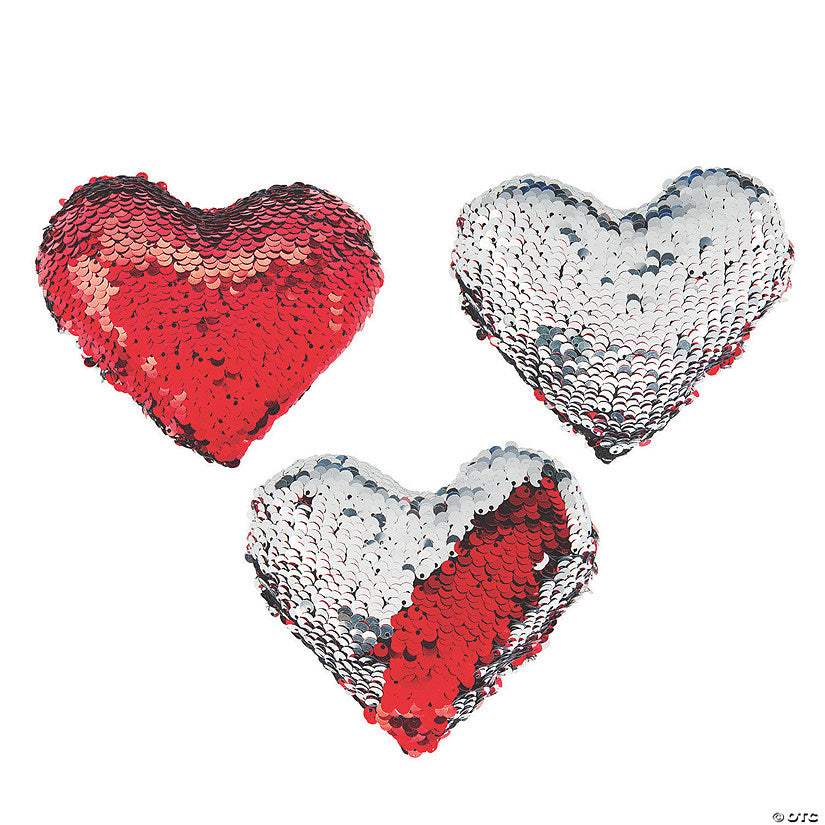 Valentine Red & Silver Reversible Sequin Stuffed Hearts - 12 Pc. | USA Decoration®