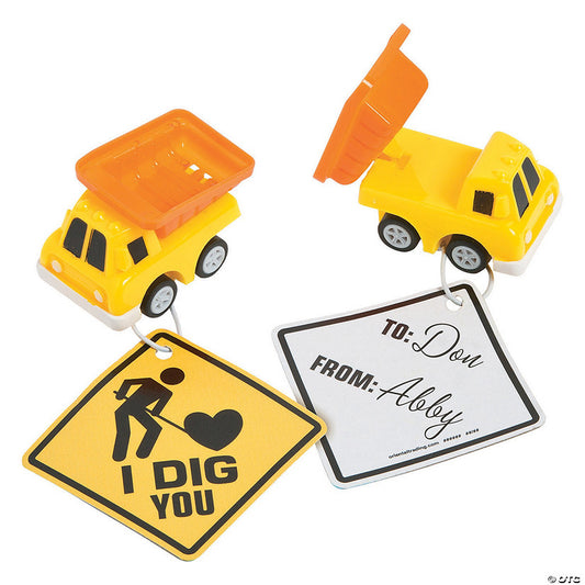 2" x 1 1/2" Mini Dump Truck Valentine Exchanges with Card for 12