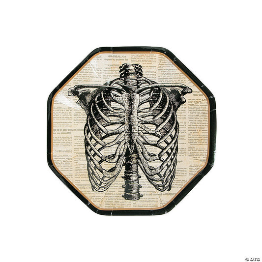 Vintage Halloween Party Skeleton Octagonal Paper Dessert Plates - 8 Ct. | USA Decoration®